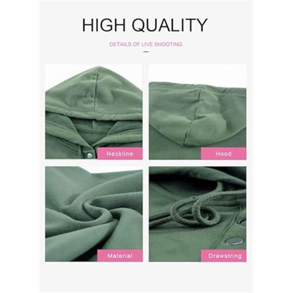 Women's Hoodies – Button Collar, Drawstring Hooded Pullover Sweatshirt - Picture 5 of 7